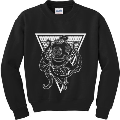 Deep Sea Diving Helmet Kraken Octopus Underwater Diver Gift Kids Sweatshirt