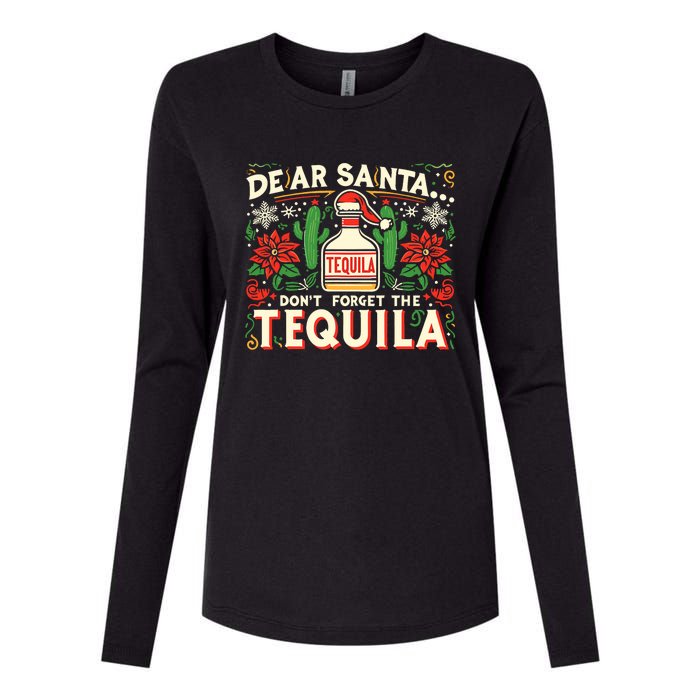 Dear Santa DonT Forget The Tequila Funny Drinking Christmas Womens Cotton Relaxed Long Sleeve T-Shirt