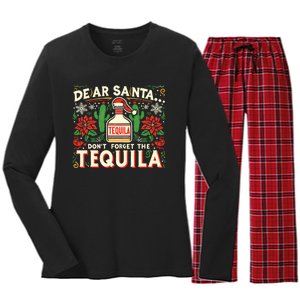 Dear Santa DonT Forget The Tequila Funny Drinking Christmas Women's Long Sleeve Flannel Pajama Set 