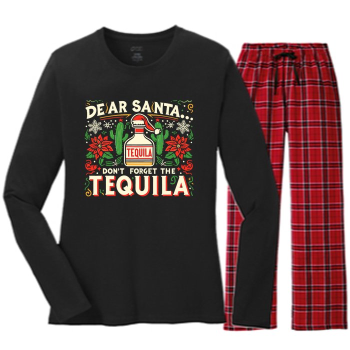 Dear Santa DonT Forget The Tequila Funny Drinking Christmas Women's Long Sleeve Flannel Pajama Set 