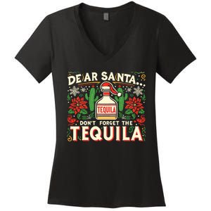 Dear Santa DonT Forget The Tequila Funny Drinking Christmas Women's V-Neck T-Shirt