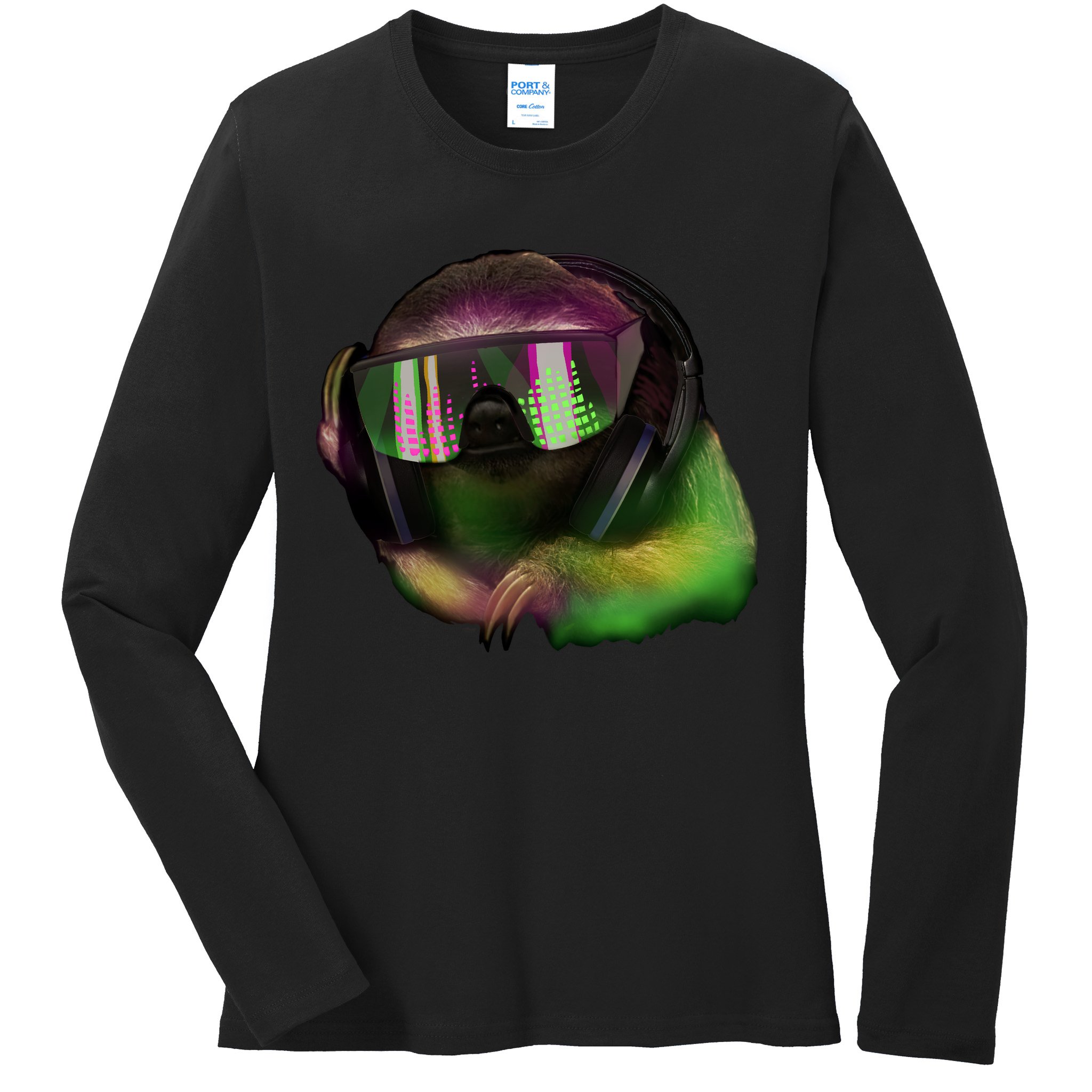 DJ Sloth Ladies Long Sleeve Shirt