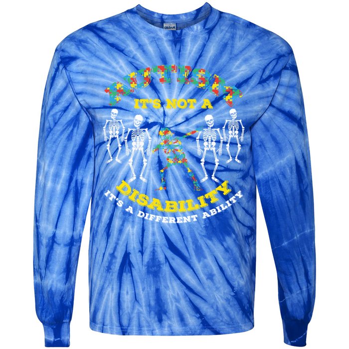 Dabbing Skeleton Different Ability Puzzle Autism Awareness Cool Gift Tie-Dye Long Sleeve Shirt