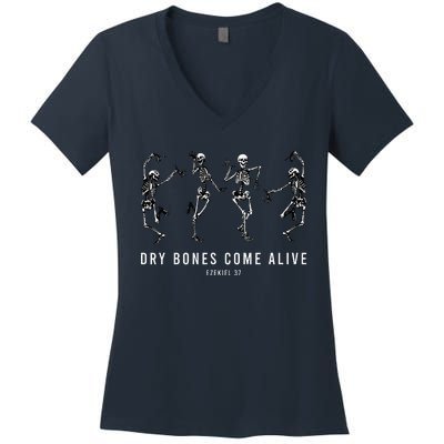 Dancing Skeleton Dry Bones Come Alive Christian Women's V-Neck T-Shirt