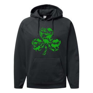 Dinosaur Shamrock Dino Clover Leaf St Patricks Day Performance Fleece Hoodie