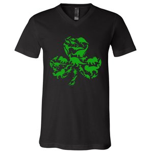 Dinosaur Shamrock Dino Clover Leaf St Patricks Day V-Neck T-Shirt