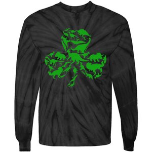 Dinosaur Shamrock Dino Clover Leaf St Patricks Day Tie-Dye Long Sleeve Shirt