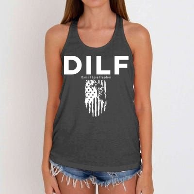 DILF SHIRT (DAMN I LOVE FREEDOM) DAD SHIRT Women's Knotted Racerback Tank