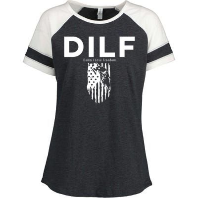 DILF SHIRT (DAMN I LOVE FREEDOM) DAD SHIRT Enza Ladies Jersey Colorblock Tee