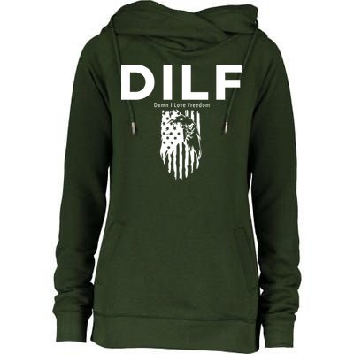DILF SHIRT (DAMN I LOVE FREEDOM) DAD SHIRT Womens Funnel Neck Pullover Hood