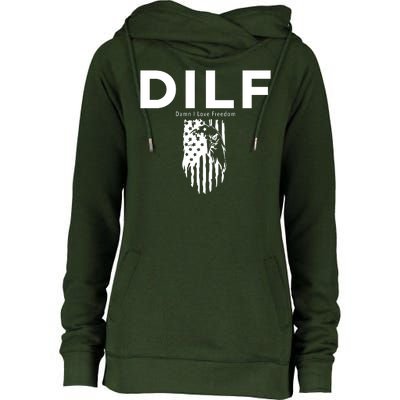 DILF SHIRT (DAMN I LOVE FREEDOM) DAD SHIRT Womens Funnel Neck Pullover Hood