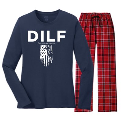 DILF SHIRT (DAMN I LOVE FREEDOM) DAD SHIRT Women's Long Sleeve Flannel Pajama Set 