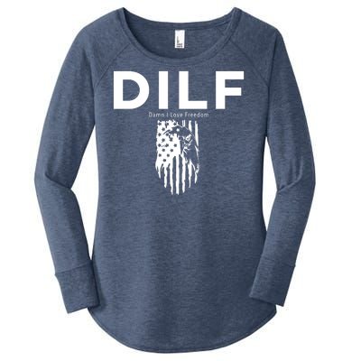 DILF SHIRT (DAMN I LOVE FREEDOM) DAD SHIRT Women's Perfect Tri Tunic Long Sleeve Shirt