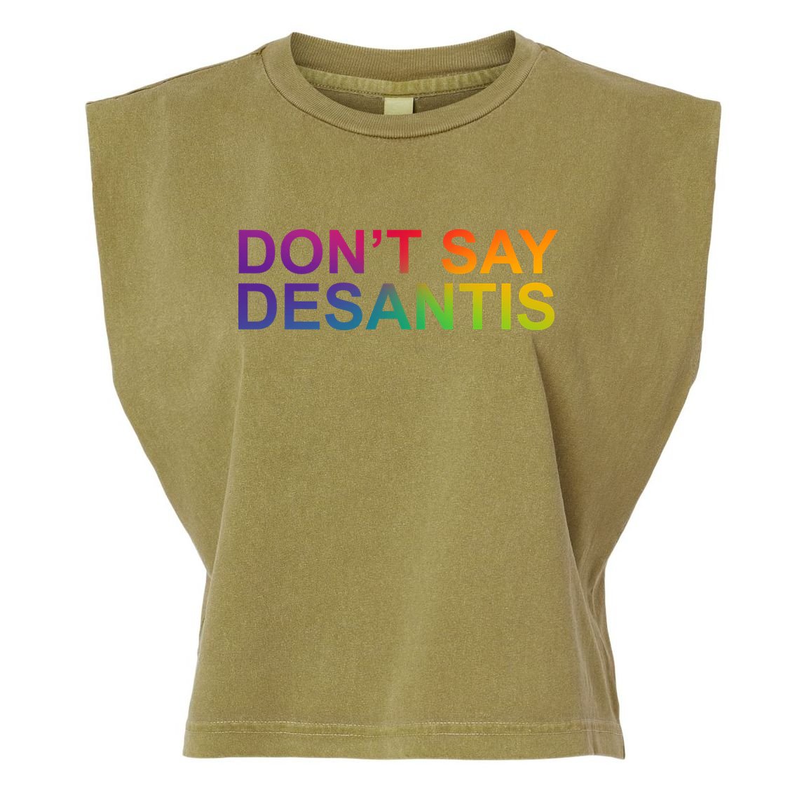 Dont Say Desantis Florida LGBTQ Rainbow Garment-Dyed Women's Muscle Tee