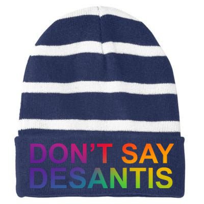 Dont Say Desantis Florida LGBTQ Rainbow Striped Beanie with Solid Band