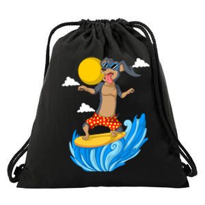 Dachshund Surfing Drawstring Bag