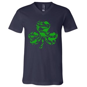 Dinosaur Shamrock Dino Clover Leaf St Patricks Day V-Neck T-Shirt