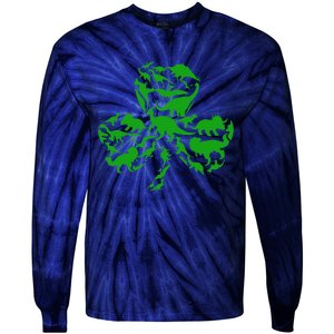 Dinosaur Shamrock Dino Clover Leaf St Patricks Day Tie-Dye Long Sleeve Shirt