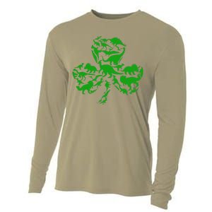 Dinosaur Shamrock Dino Clover Leaf St Patricks Day Cooling Performance Long Sleeve Crew