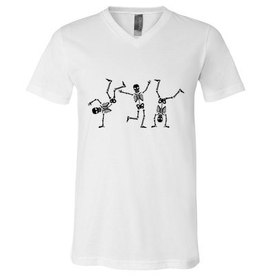 Dancing Skeletons Dance Challenge Halloween Scary Skeleton Vneck V-Neck T-Shirt