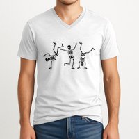Dancing Skeletons Dance Challenge Halloween Scary Skeleton Vneck V-Neck T-Shirt