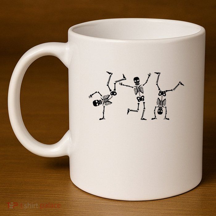 Dancing Skeletons Dance Challenge Halloween Scary Skeleton Vneck 11oz C Handle Ceramic Mug