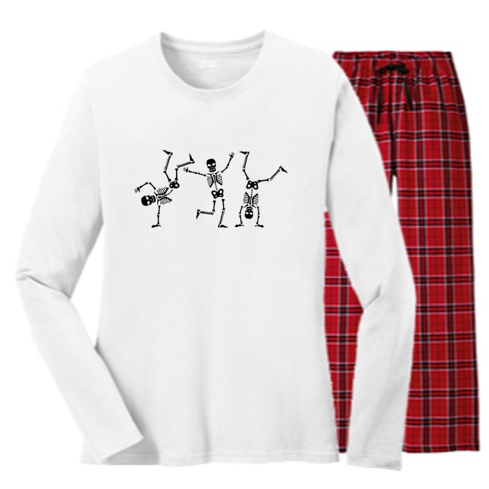 Dancing Skeletons Dance Challenge Halloween Scary Skeleton Vneck Women's Long Sleeve Flannel Pajama Set 