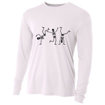 Dancing Skeletons Dance Challenge Halloween Scary Skeleton Vneck Cooling Performance Long Sleeve Crew