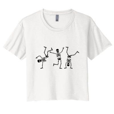 Dancing Skeletons Dance Challenge Halloween Scary Skeleton Vneck Crop Top