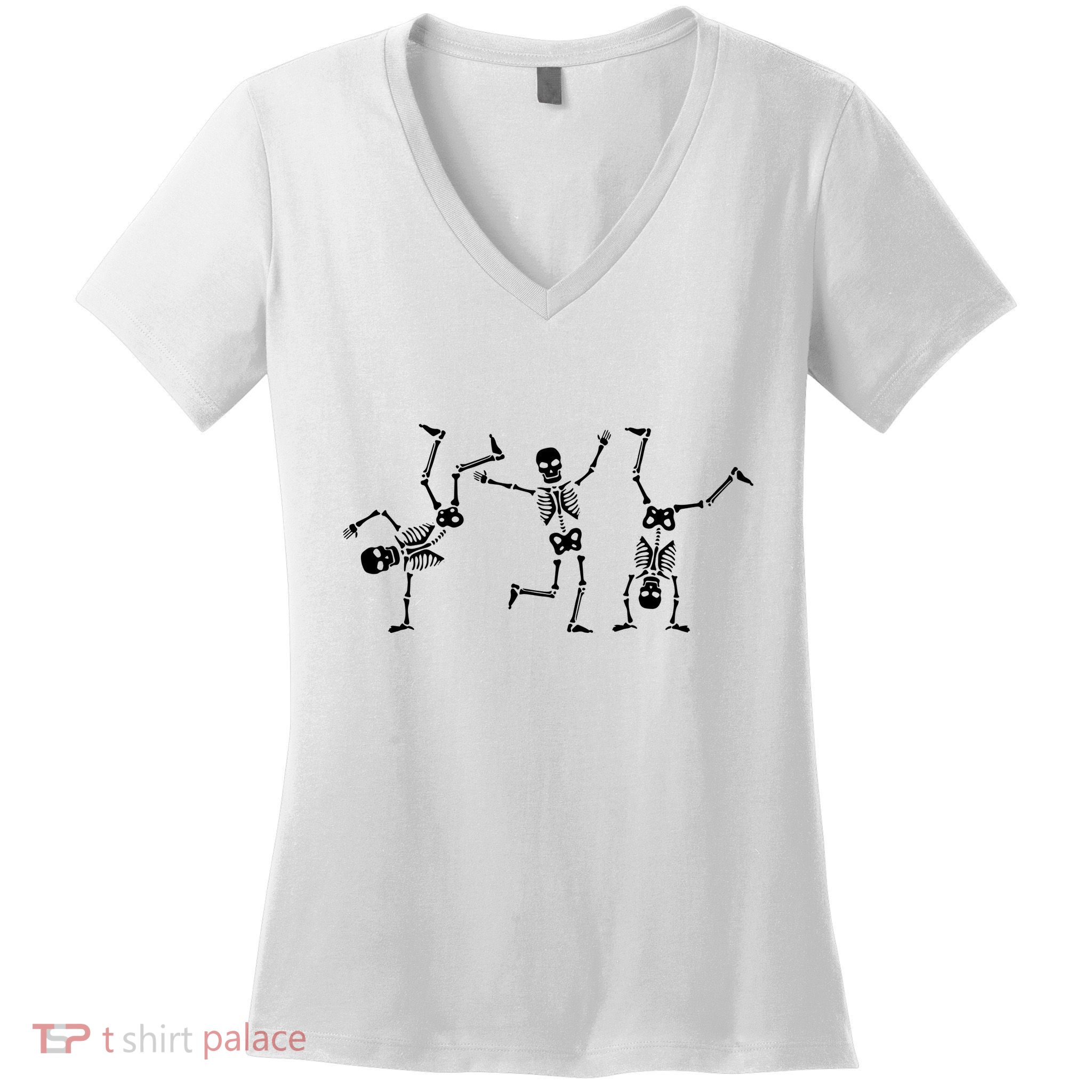 Dancing Skeletons Dance Challenge Halloween Scary Skeleton Vneck Women's V-Neck T-Shirt