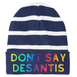 Don't Say DeSantis Rainbow Say Gay Graphic Tall Striped Beanie with Solid Band