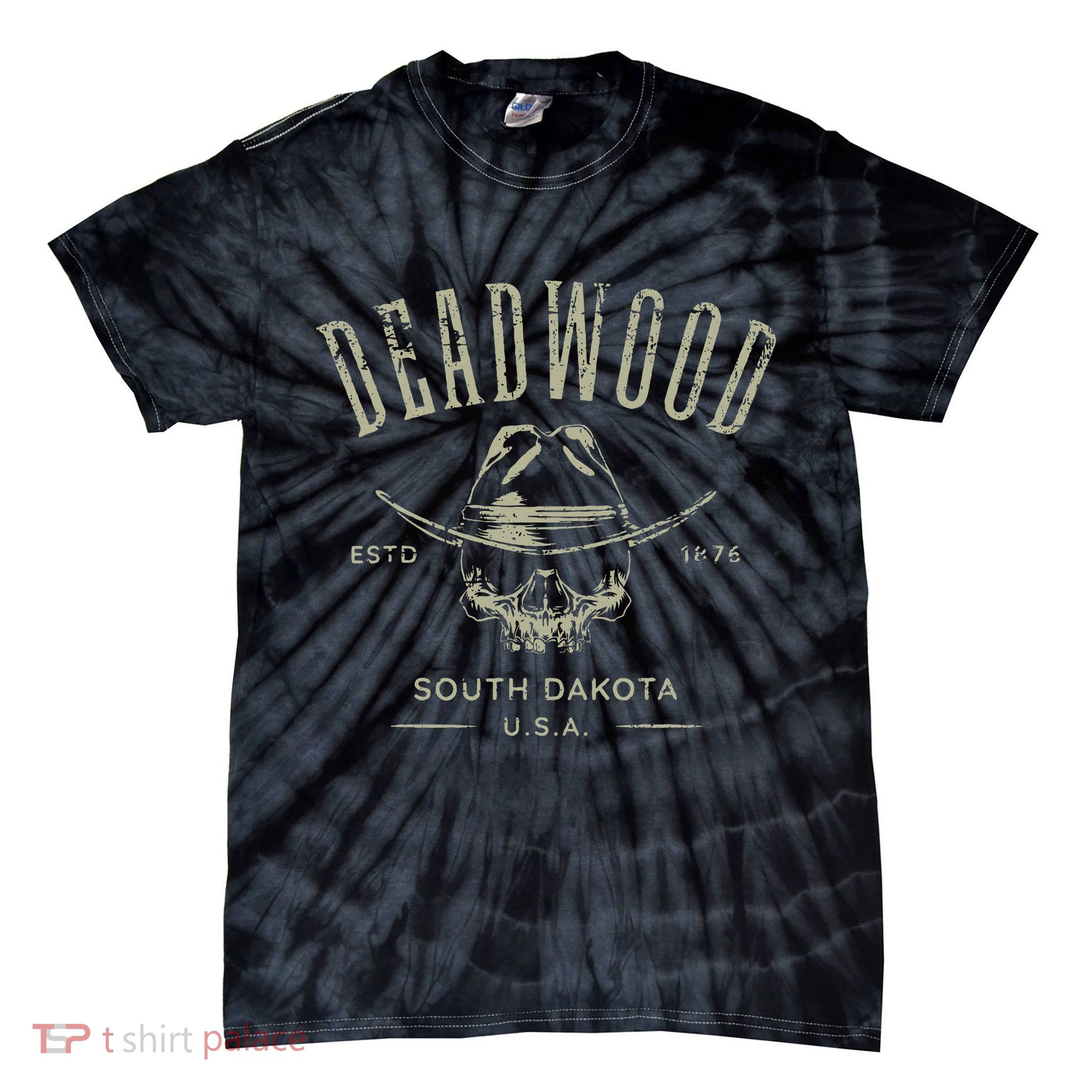 D.E.A.D.W.O.O.D. South Dakota Usa Distressed Design Souvenir Tie-Dye T-Shirt
