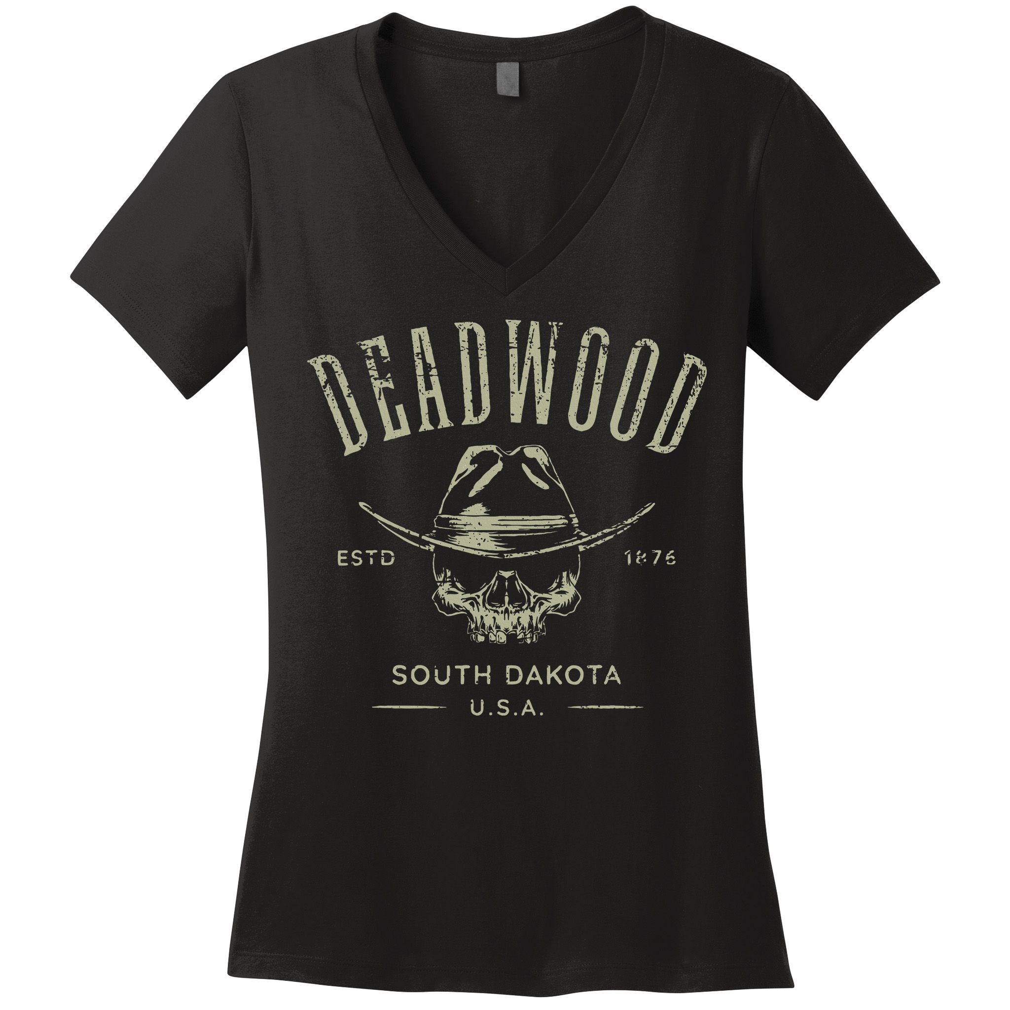 D.E.A.D.W.O.O.D. South Dakota Usa Distressed Design Souvenir Women's V-Neck T-Shirt