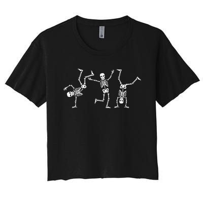 Dancing Skeletons Dance Challenge Halloween Scary Skeleton Women's Crop Top Tee