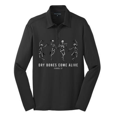 Dancing Skeleton Dry Bones Come Alive Christian Halloween Silk Touch Performance Long Sleeve Polo