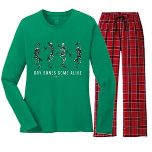 Dancing Skeleton Dry Bones Come Alive Christian Halloween Women's Long Sleeve Flannel Pajama Set 