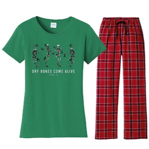 Dancing Skeleton Dry Bones Come Alive Christian Halloween Women's Flannel Pajama Set