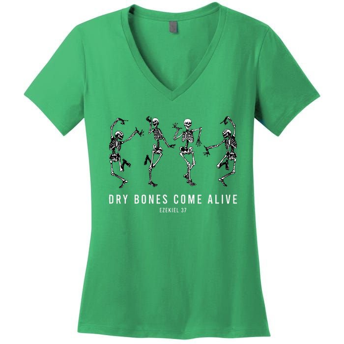 Dancing Skeleton Dry Bones Come Alive Christian Halloween Women's V-Neck T-Shirt