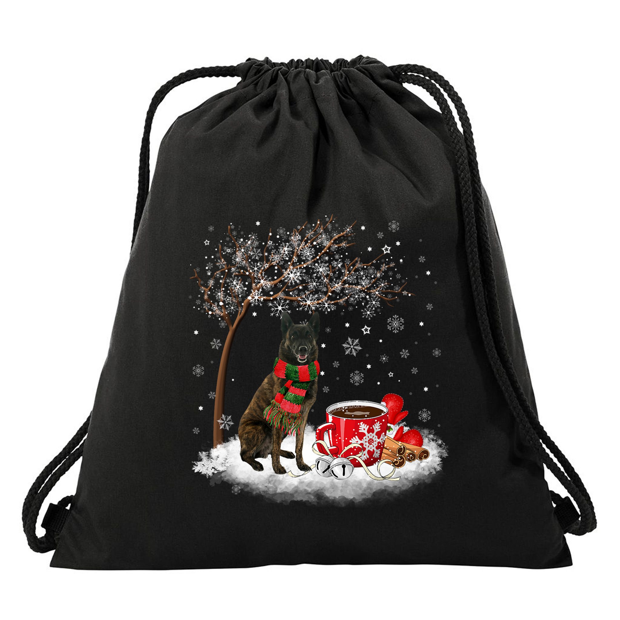 Dutch Shepherd Dog In The Snow Christmas Winter Xmas Tree Drawstring Bag