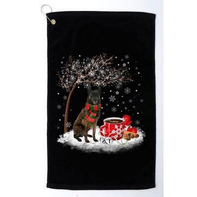 Dutch Shepherd Dog In The Snow Christmas Winter Xmas Tree Golf Towel