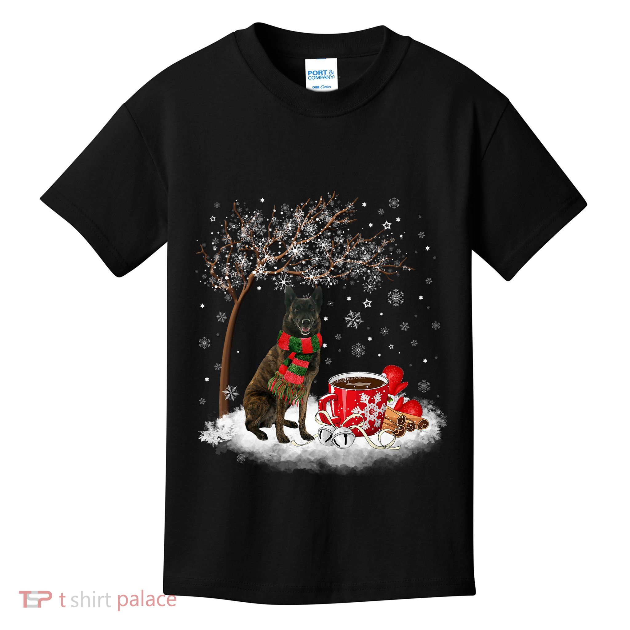 Dutch Shepherd Dog In The Snow Christmas Winter Xmas Tree Kids T-Shirt