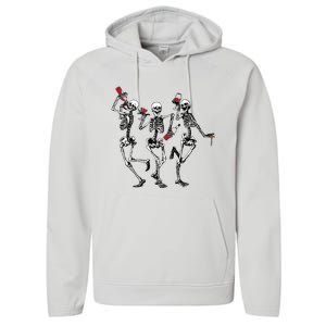 Dancing Skeletons Drinking Wine Lover Funny Halloween Scary Performance Fleece Hoodie