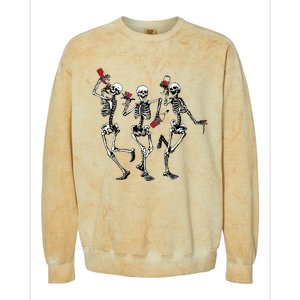 Dancing Skeletons Drinking Wine Lover Funny Halloween Scary Colorblast Crewneck Sweatshirt