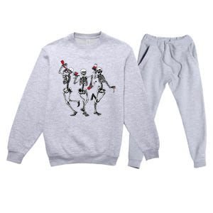 Dancing Skeletons Drinking Wine Lover Funny Halloween Scary Premium Crewneck Sweatsuit Set