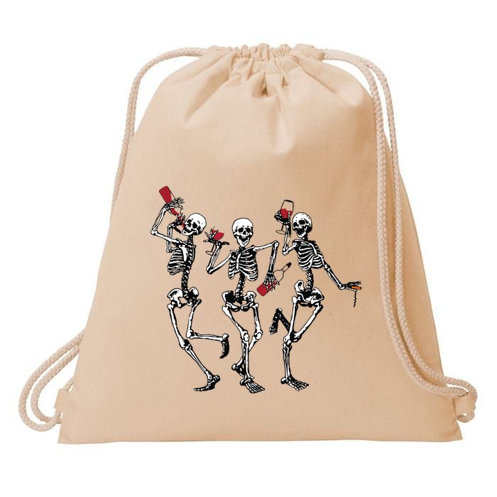 Dancing Skeletons Drinking Wine Lover Funny Halloween Scary Drawstring Bag