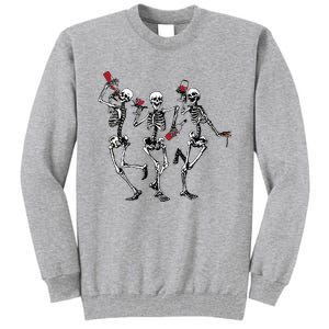 Dancing Skeletons Drinking Wine Lover Funny Halloween Scary Tall Sweatshirt