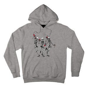 Dancing Skeletons Drinking Wine Lover Funny Halloween Scary Tall Hoodie