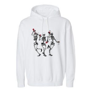 Dancing Skeletons Drinking Wine Lover Funny Halloween Scary Garment-Dyed Fleece Hoodie