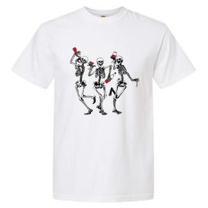 Dancing Skeletons Drinking Wine Lover Funny Halloween Scary Garment-Dyed Heavyweight T-Shirt