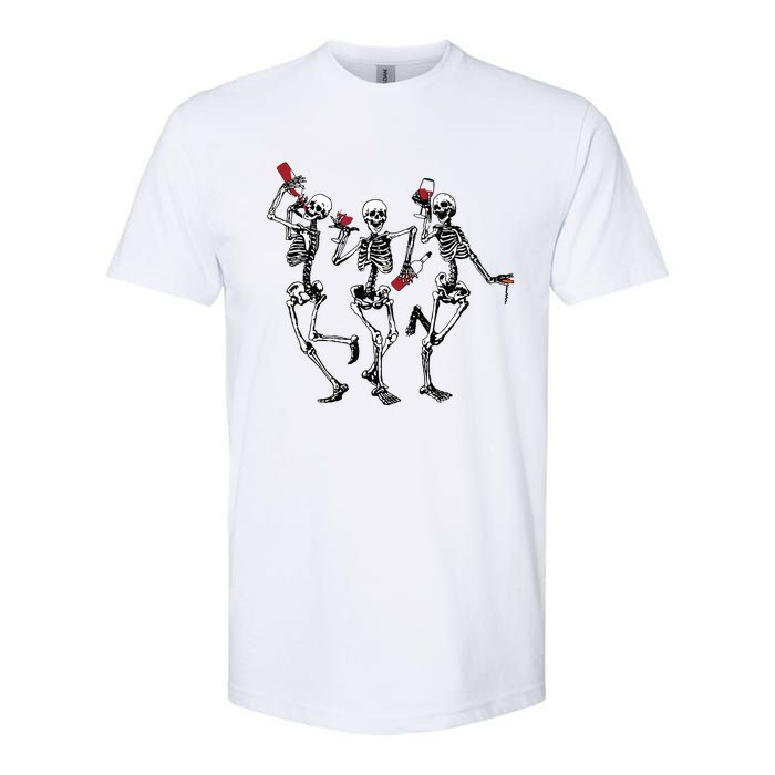 Dancing Skeletons Drinking Wine Lover Funny Halloween Scary Softstyle CVC T-Shirt